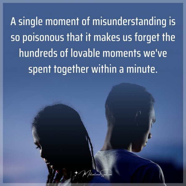 A single moment of misunderstanding is so poisonous that it makes us forget the hundreds of lovable moments we've spent together within a minute.