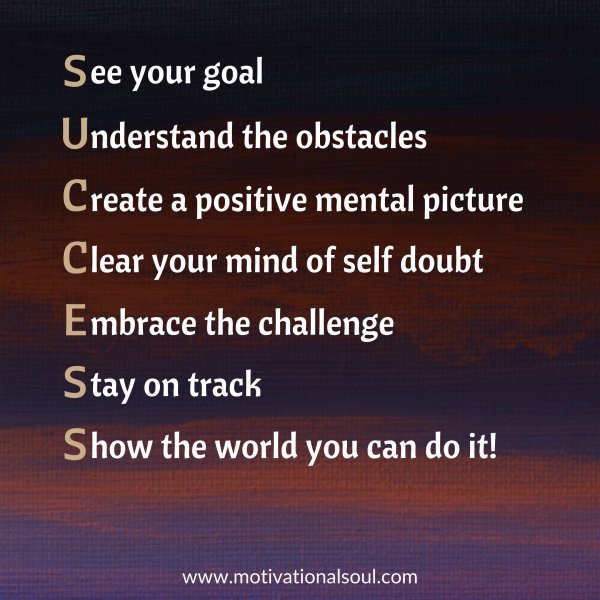 Quote: See your goal Understand the obstacles Create a positive ...