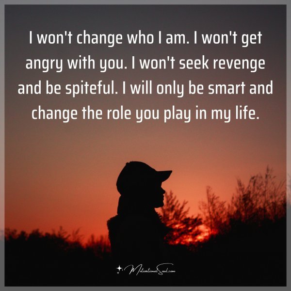 I won't change who I am. I won't get angry with you. I won't seek revenge and be spiteful. I will only be smart and change the role you play in my life. Agree or not?